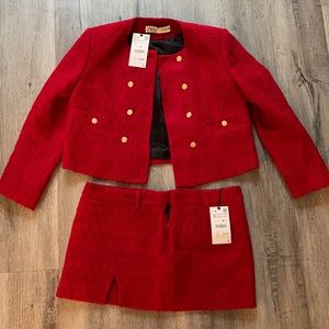 ZARA TEXTURED DOUBLE BREASTED JACKET (L) WITH SKIRT (XL)